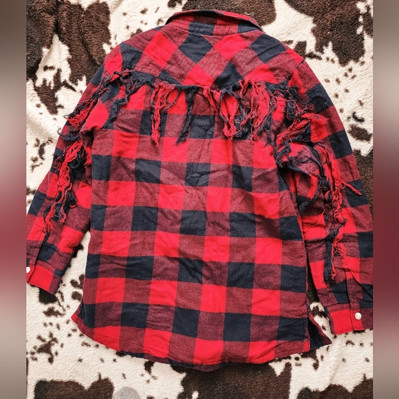 "CRUEL GIRL" GIRL'S FRINGE SHACKET - RASPBERRY - Picture 4 of 5